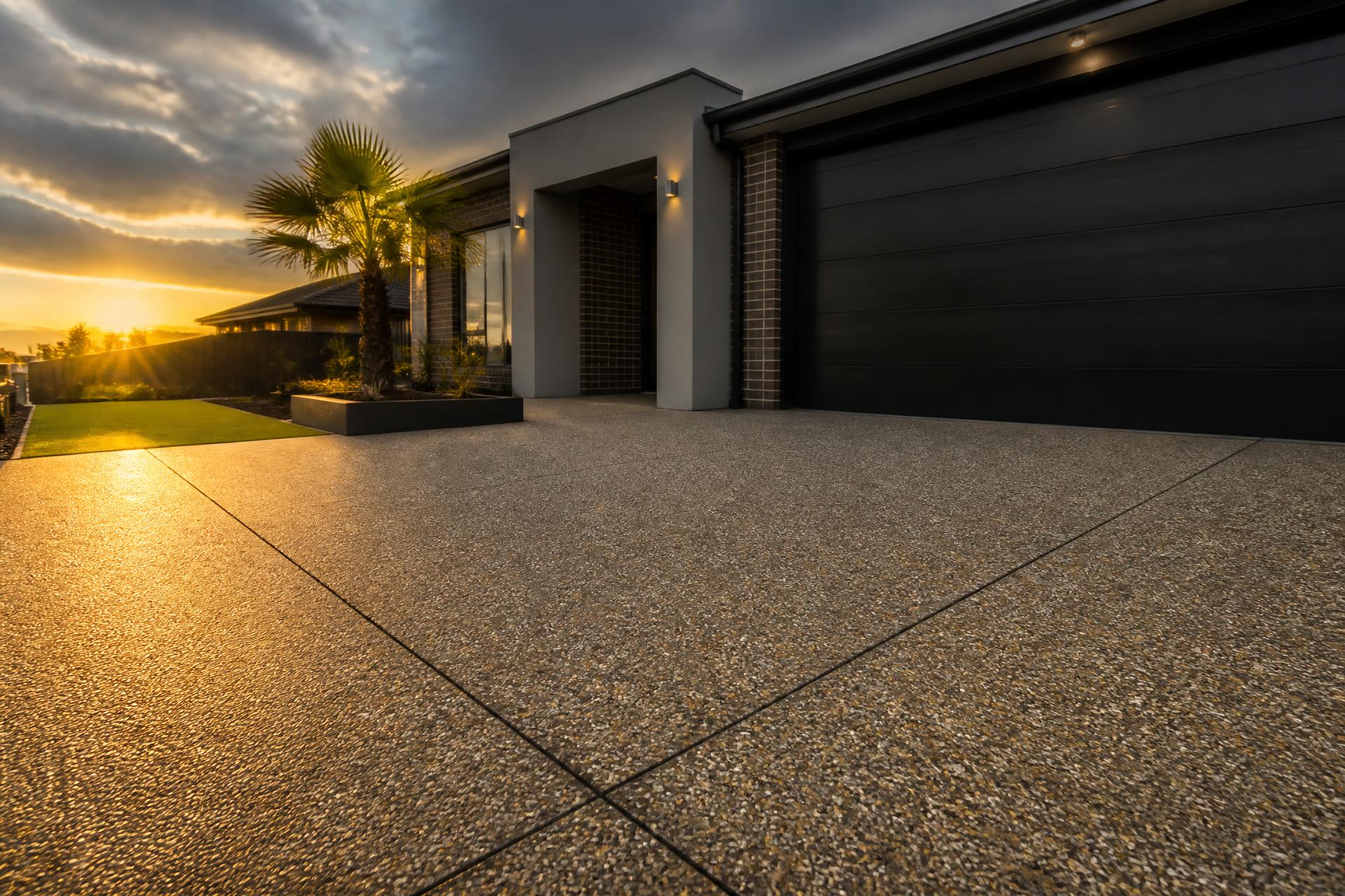 Exposed aggregate concrete driveway at a Melbourne home